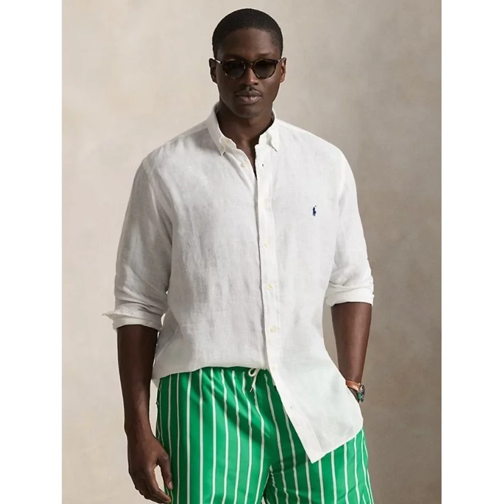 POLO RALPH LAUREN MENS S/S 2XLT LINEN BUTTON UP WHITE SHIRT NWT