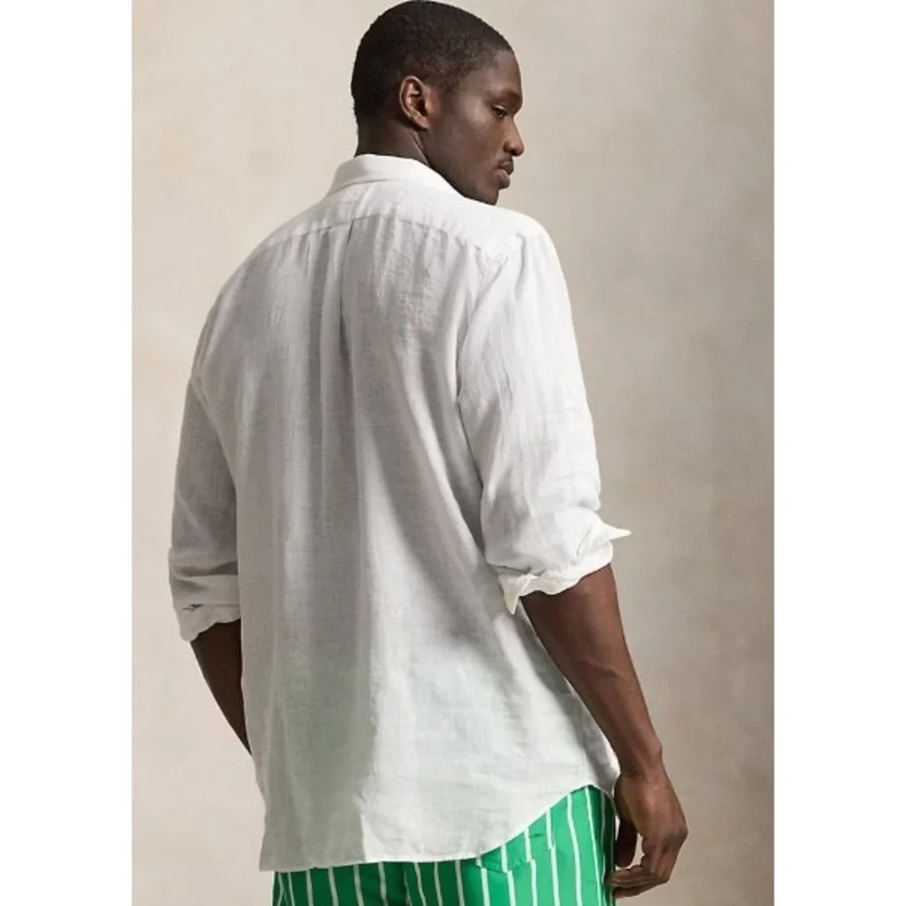 POLO RALPH LAUREN MENS S/S 2XLT LINEN BUTTON UP WHITE SHIRT NWT
