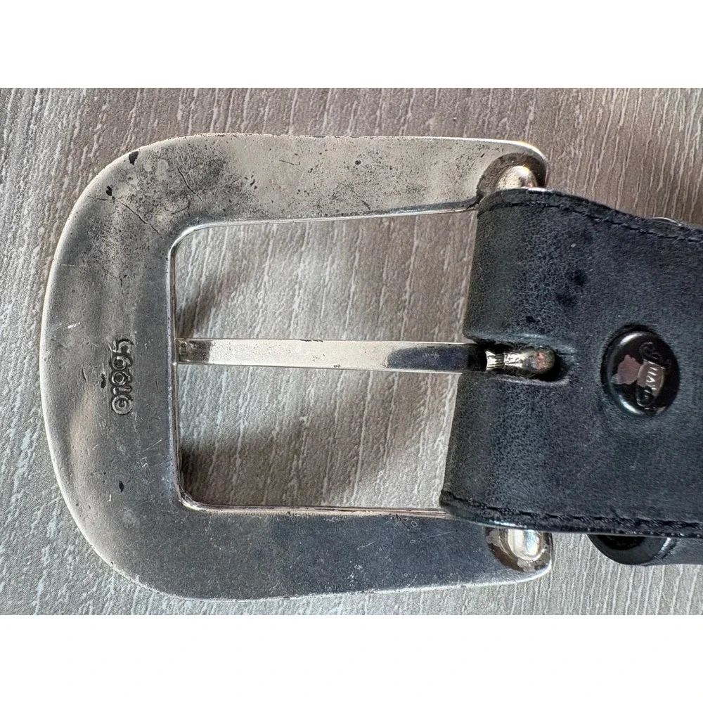 Justin Men's Black‎ Brown Leather Western Belt- Silver Concho- SIze 34