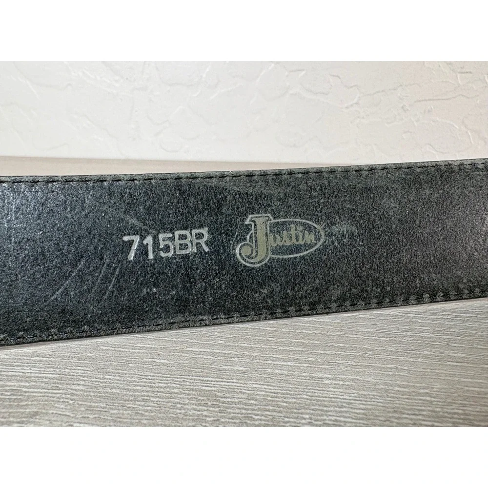 Justin Men's Black‎ Brown Leather Western Belt- Silver Concho- SIze 34