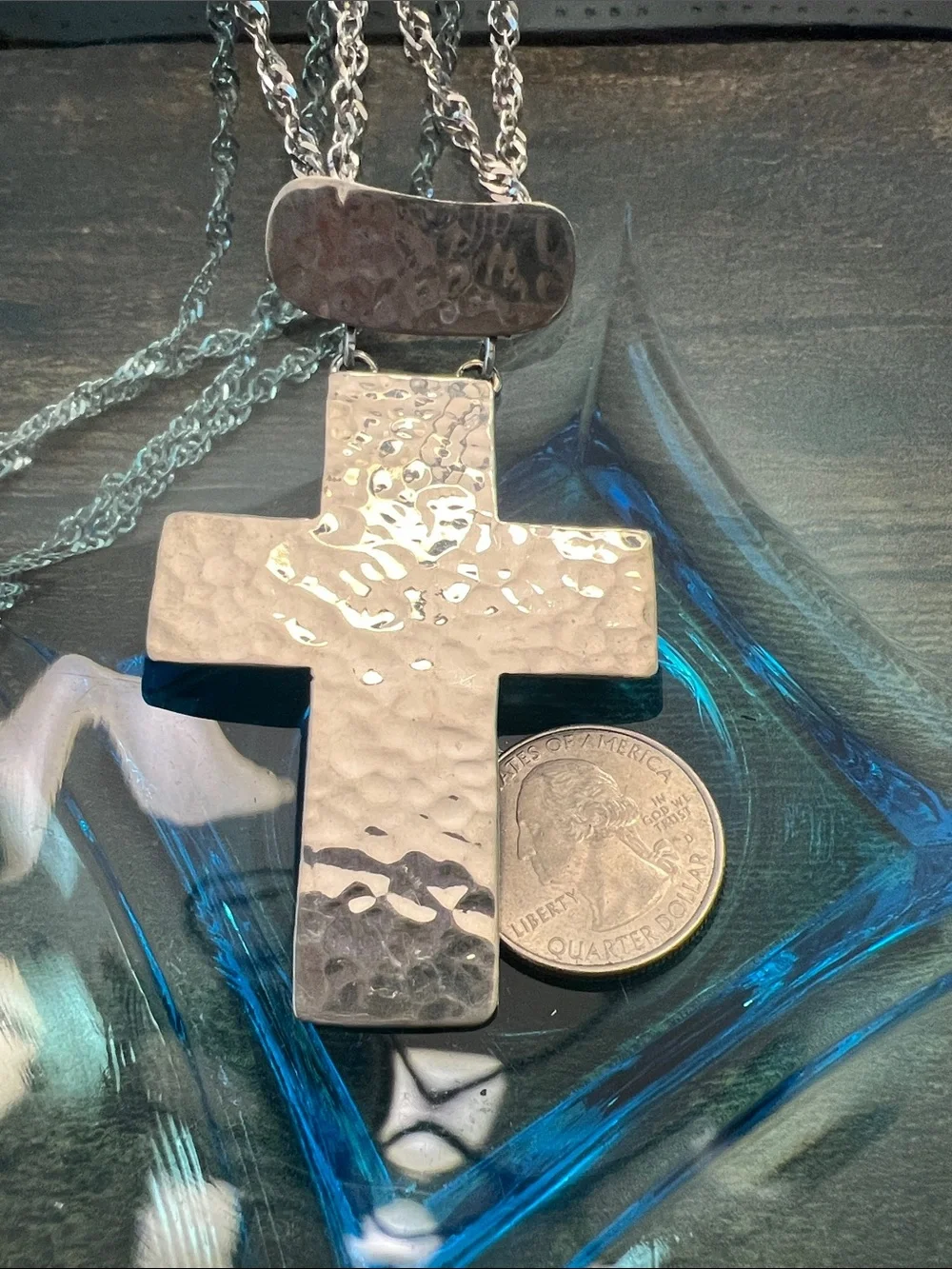 Hammered Sterling Silver Cross Pendant Necklace