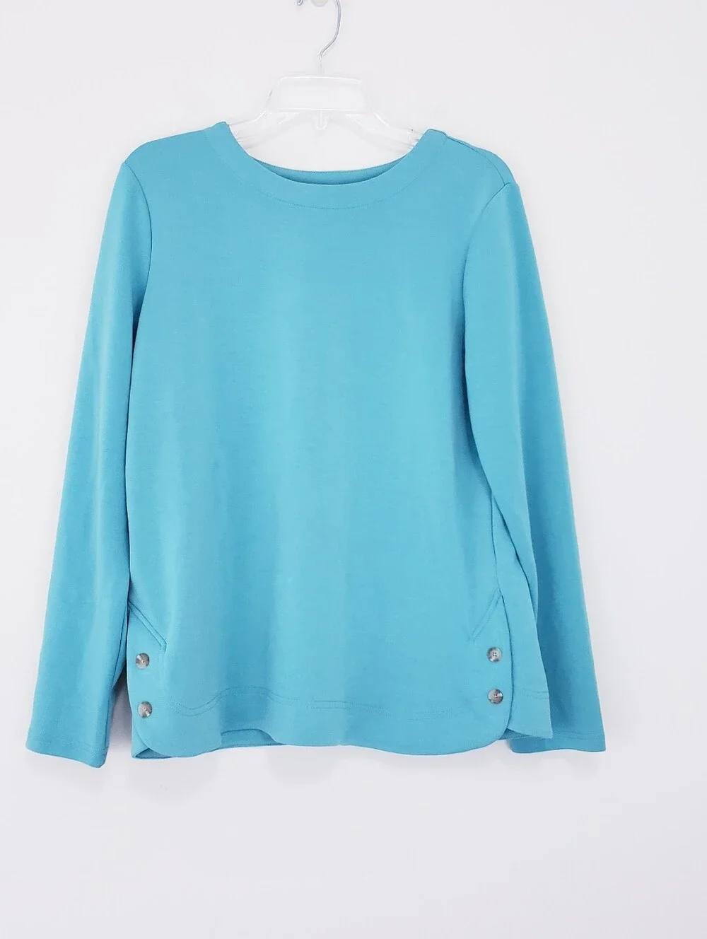 Croft & Barrow Turquoise Side Button Pullover Long Sleeve Top Size Medium