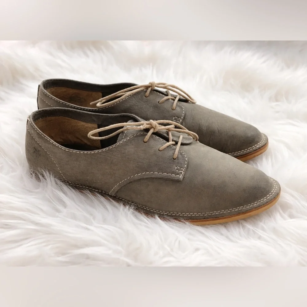 Frye Leather Lace-Up Oxford Shoes Gray Distressed  Women’s Size 8