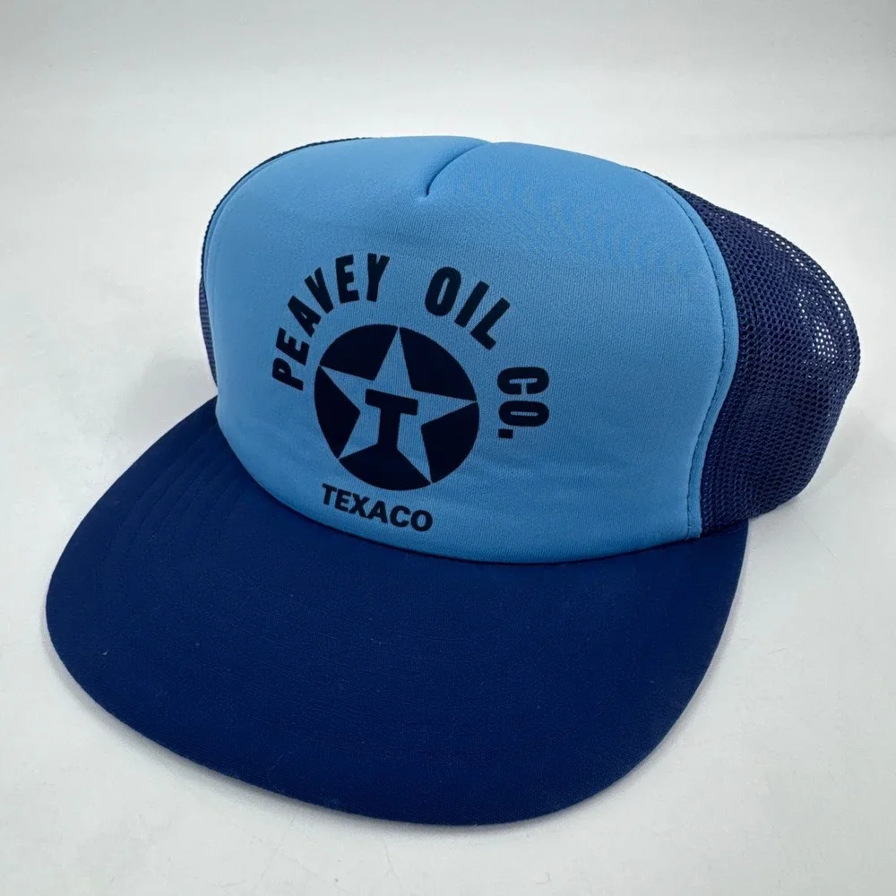 Yupoong‎ Trucker Hat Mens OSFA Blue Vintage Peavey Oil Co Texaco Snapback Mesh