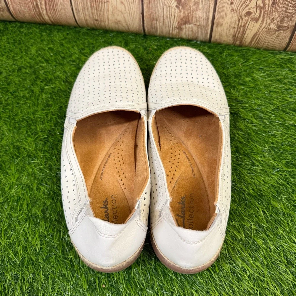 Clarks Collection Loafers Womens Size 9 Off White Perforated Leather Espadrille