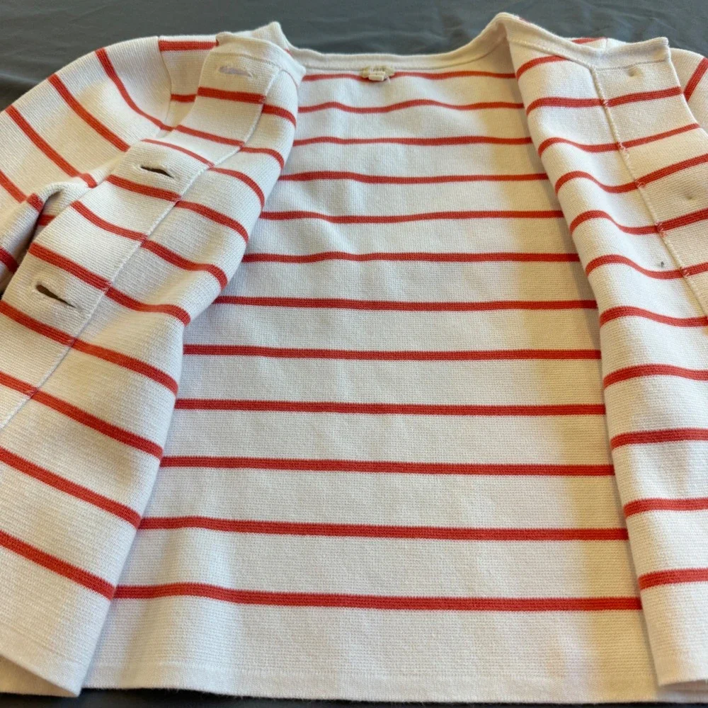 J. Crew Striped Big Button‎ Front Cardigan Women Small Red White