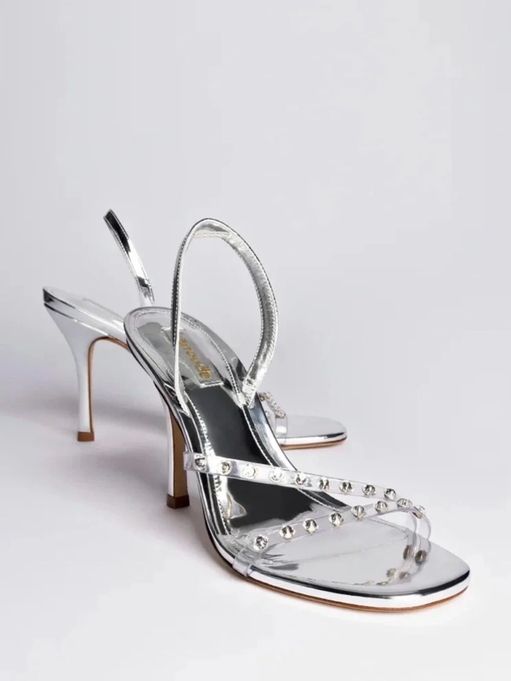 LARROUDE Annie heeled Sandals Silver Specchio Swarovski Crystals HEEL size 5 NEW