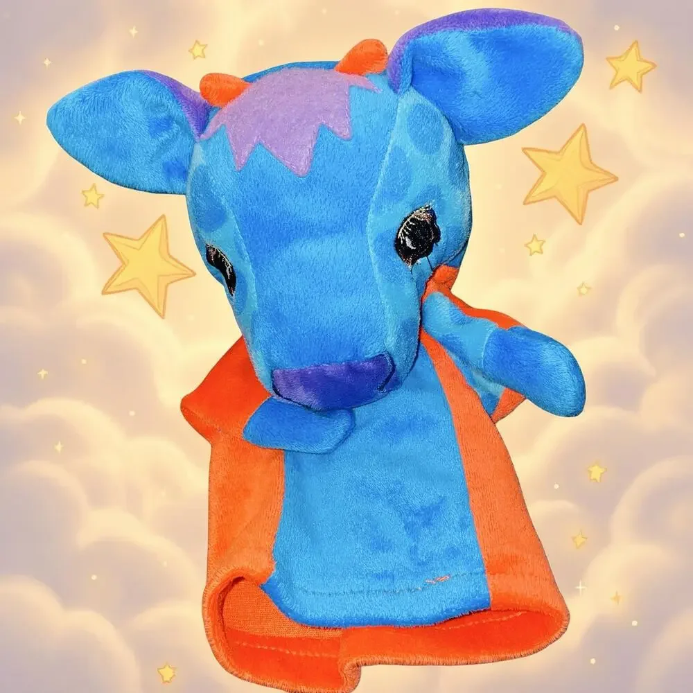 The Puppet Company Cow Hand Puppet Blue Orange Colorful Knitted Sock Toy 10