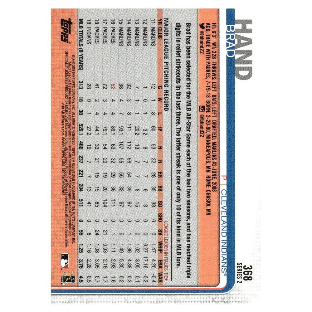 2019 Topps #368 Brad Hand