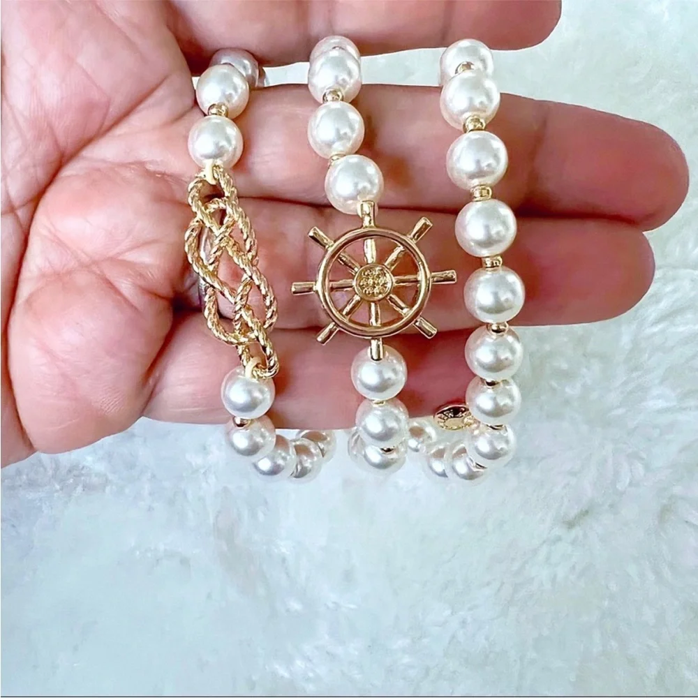 J. Crew Gold and Pearl 3 piece Nautical Bracelet set
