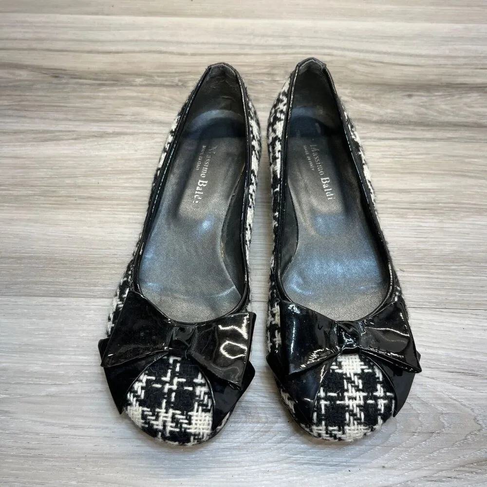 MASSIMO‎ BALDI ITALY 6.5 B WOMEN'S BLACK & WHITE SLIP-ON BALLET FLATS SHOES