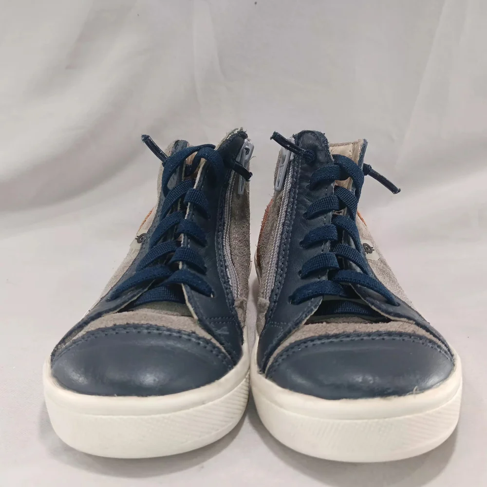 Old Soles Chukka Boots Boys US 8 EU  Blue And Brown Leather Gray Suede Side Zip