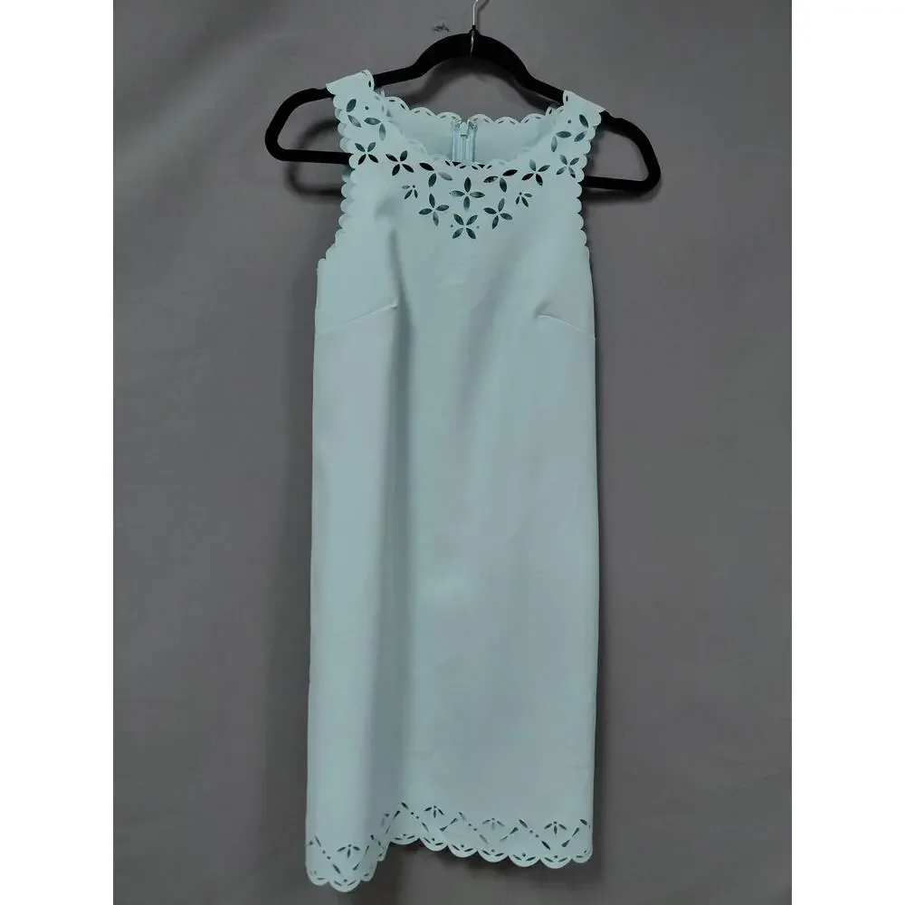 J.Crew Light Blue Laser Cut Scalloped Sleeveless Sheath Dress Women Size 00