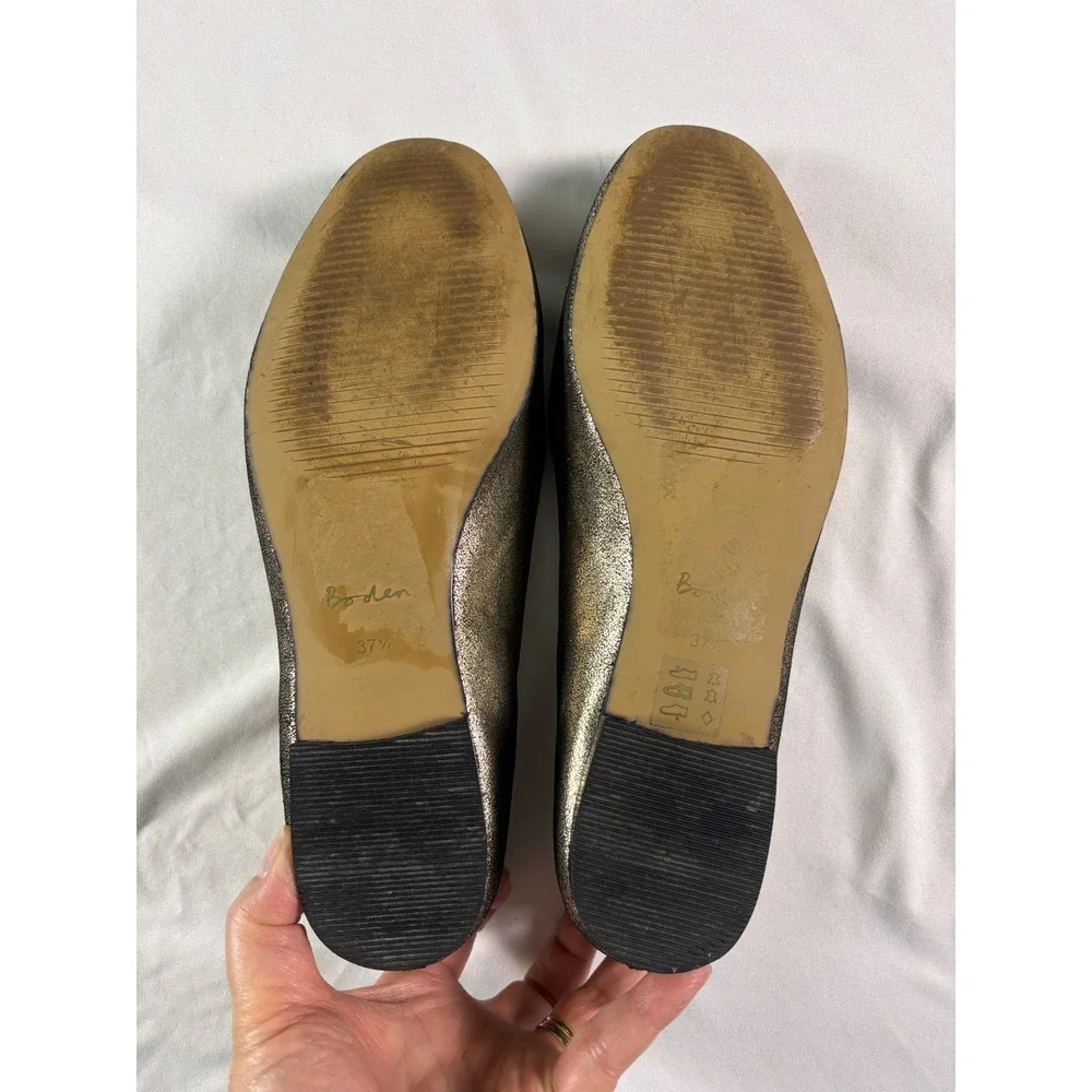 Boden Ines Tassel Loafers 37.5 US 6.5 Metallic Gold‎ Leather Flats Preppy Whimsy