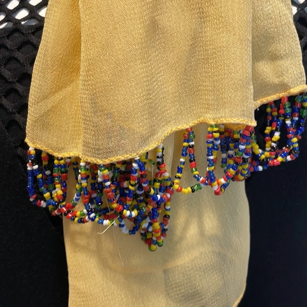 Vintage Yellow chiffon silk scarf with beads at one end bought at Nordstrom