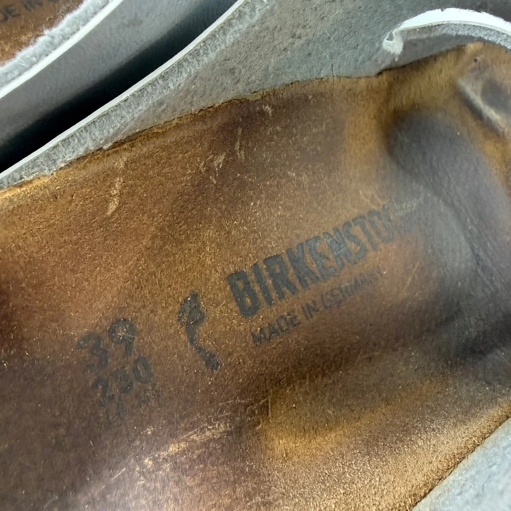 Birkenstock Arizona Sandals Womens 39 Silver Metallic Birko-Flor Dual Buckle