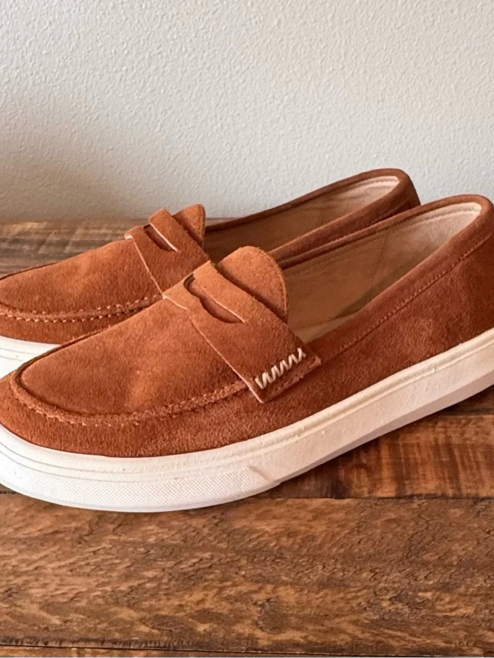 Patina Women's Boardwalk Suede Penny Loafers in Rust/Copper
