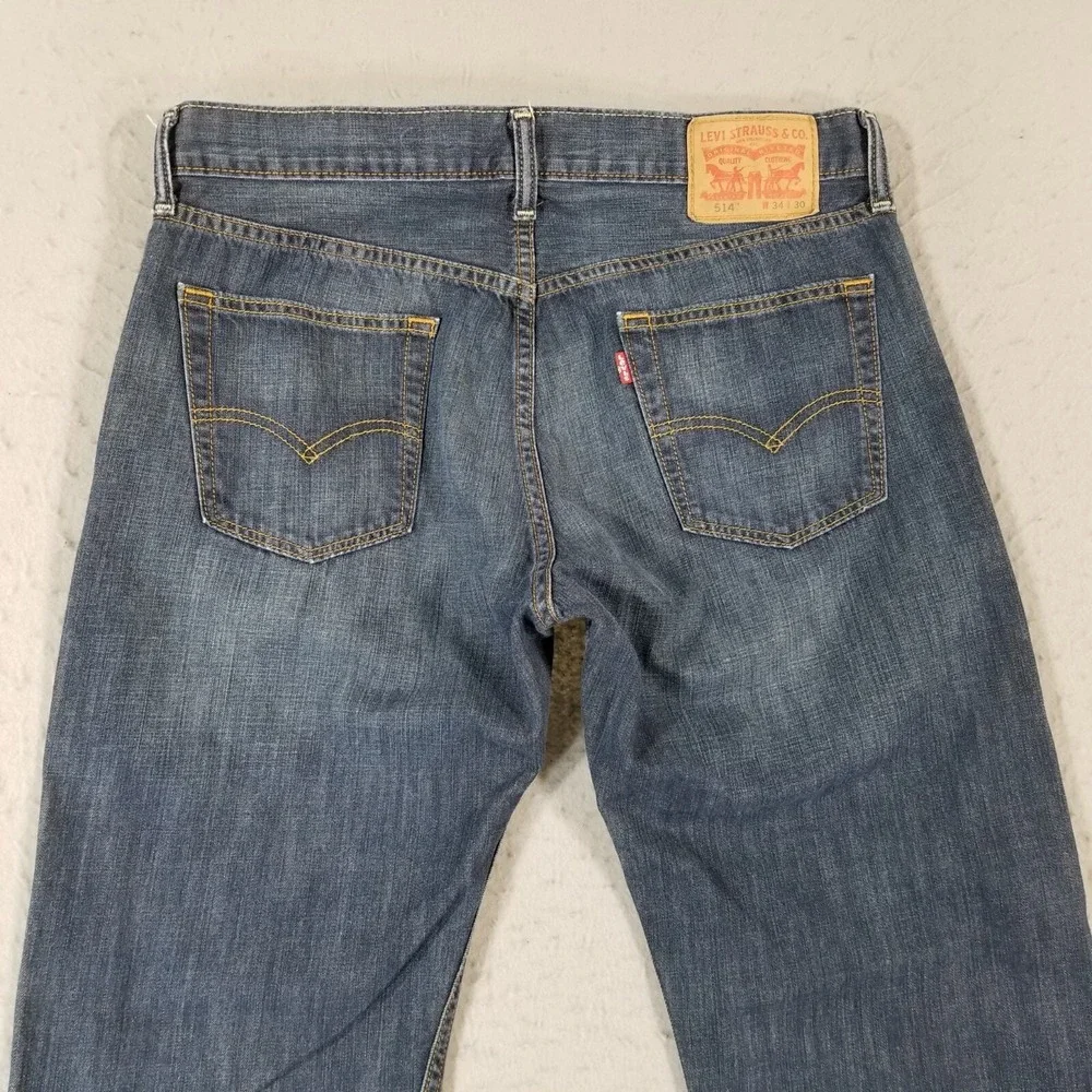 Levi's 514 jeans men's 34x30 regular fit straight blue denim pants retro