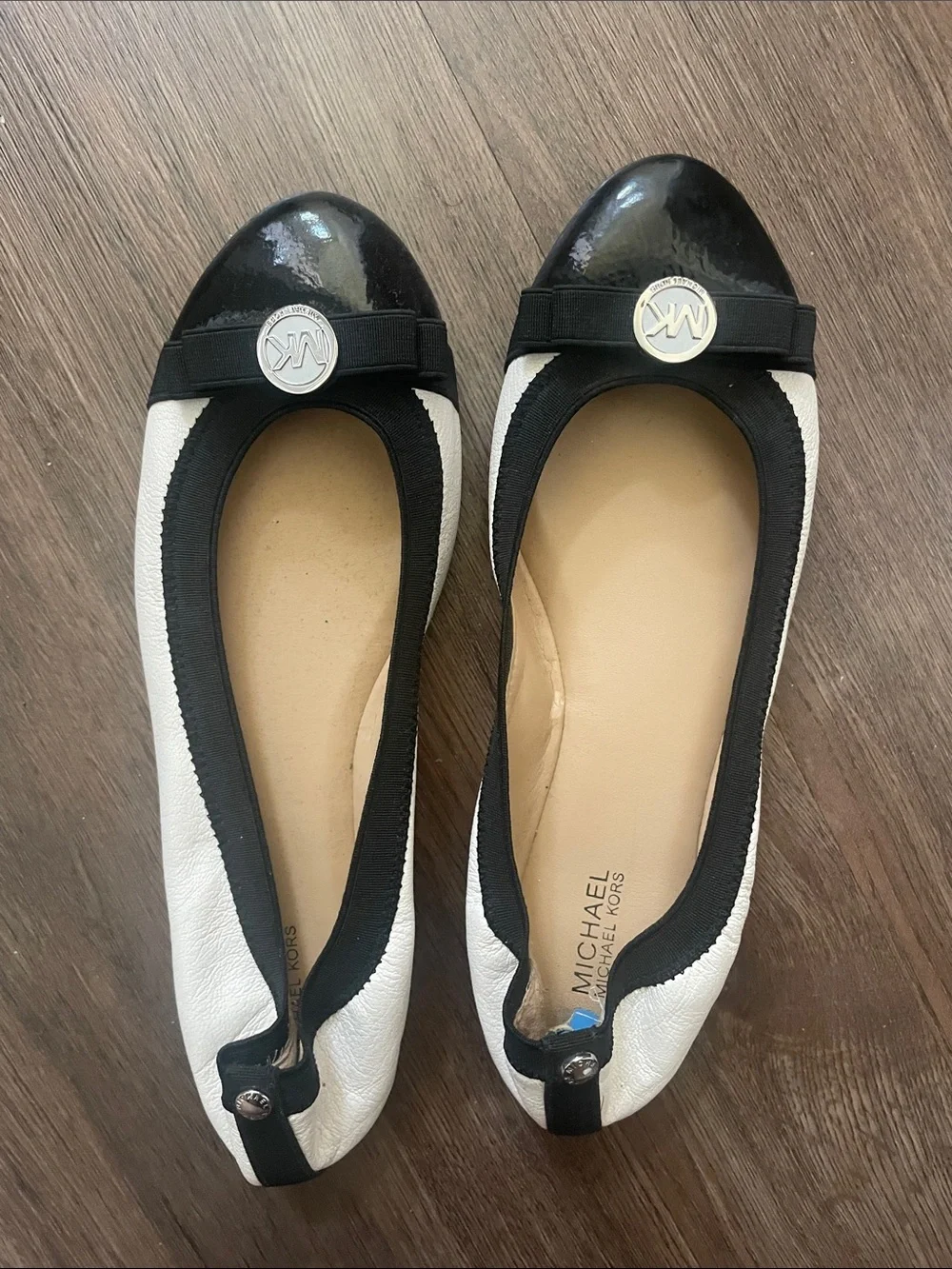 Michael Kors Black & White Logo Accent Ballet Flats
