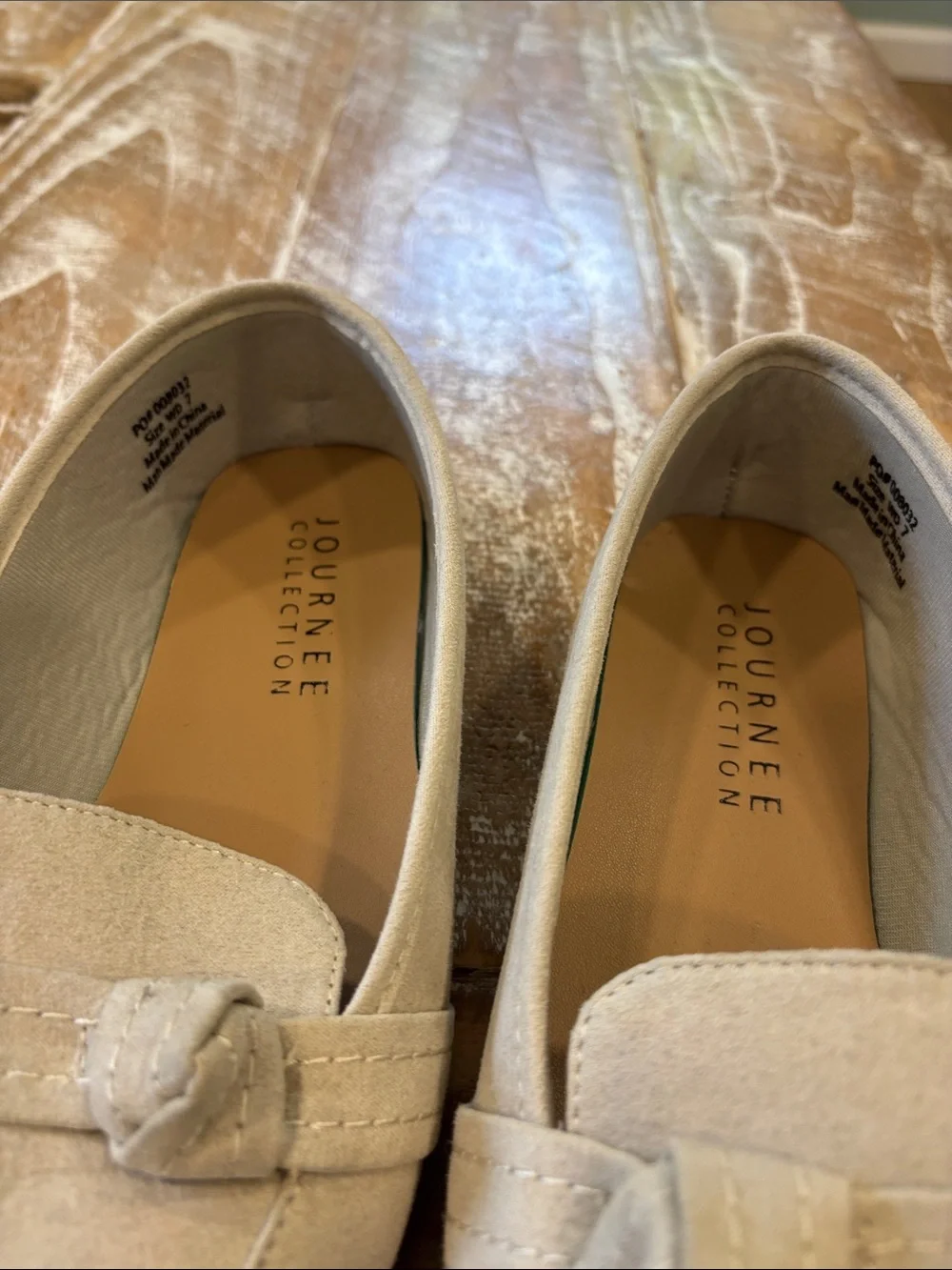 Journee Collection Light Beige Suede Knot Loafers