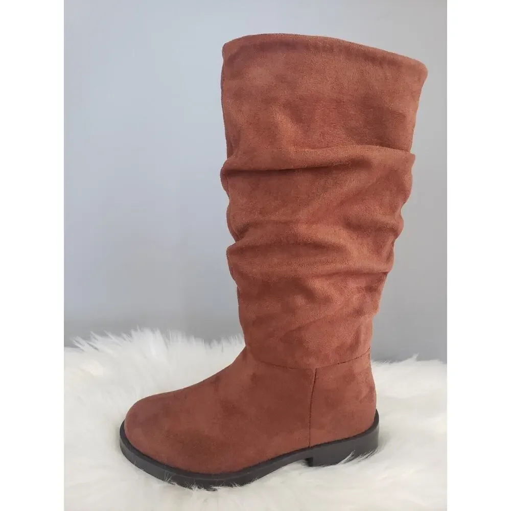 NEW SIZE 1 LITTLE KID Steve‎ Madden JCECEE RUCHED BOOT BROWN Slouched Tall Suede