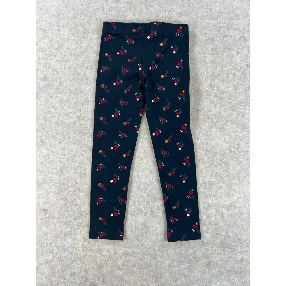 Carter's Christmas Red Plaid Black Floral Pants Leggings Girls Size 4 NWT