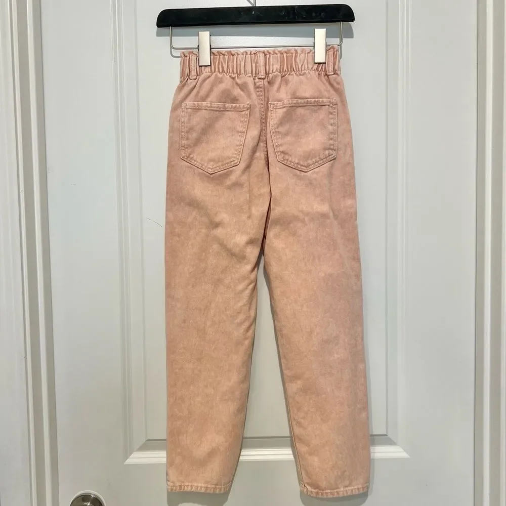 H&M Girl’s Relaxed Fit Elastic Waist Pull-on Jeans Pink Acid Washed Size 10