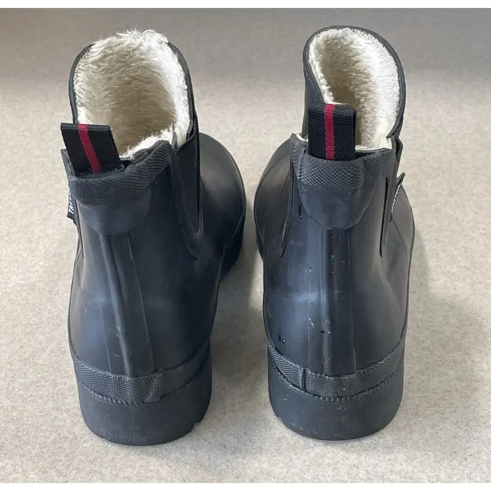 Tretorn Women's Size7 Lina Chelsea Rain Boots Black Rubber FAUX Fur Lined