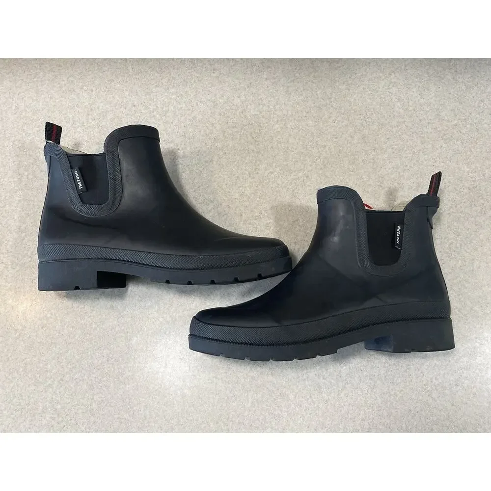 Tretorn Women's Size7 Lina Chelsea Rain Boots Black Rubber FAUX Fur Lined