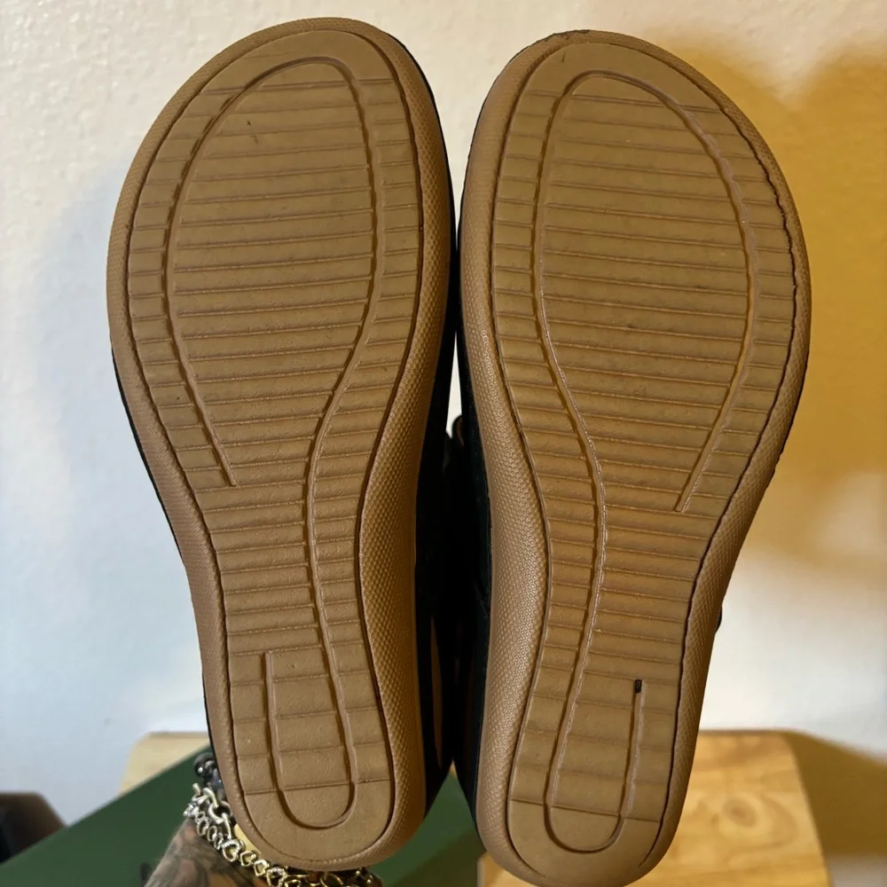 Woman’s Black Mary Jane Wedge Sandals with Flower Accent, Size 7 NWT