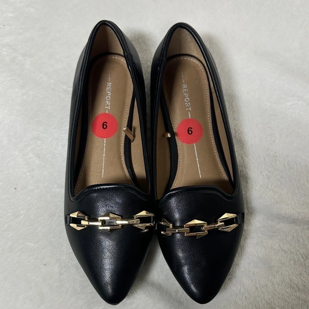 Report Black Loafers with Gold Chain Detail