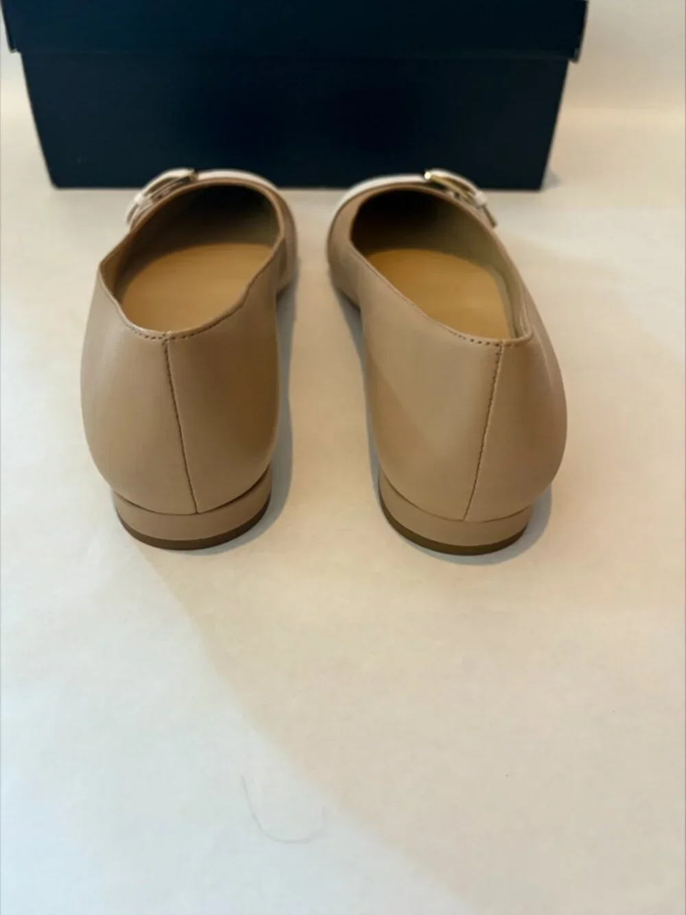 New in Box Talbots Navy White Nude Edison Buckle Flats Size 9