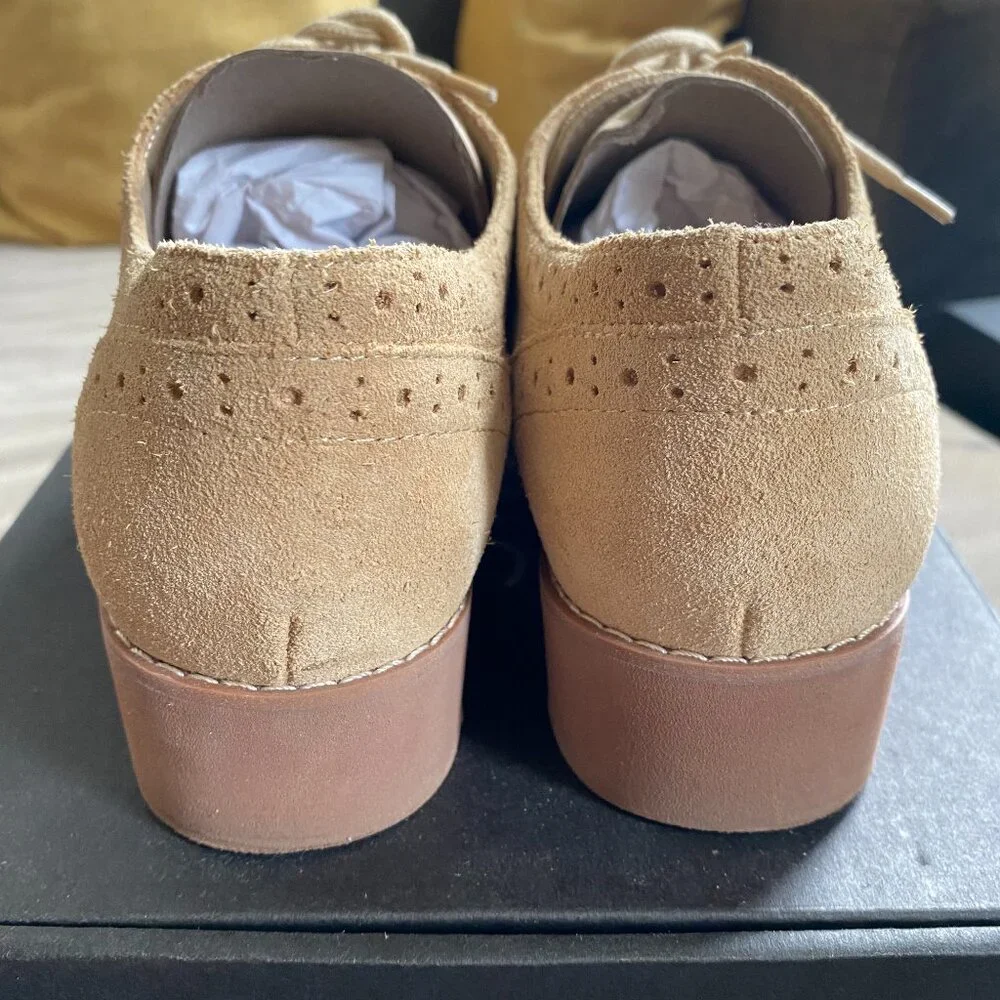 Vionic Beige Suede Brogue Lace-Up Flats