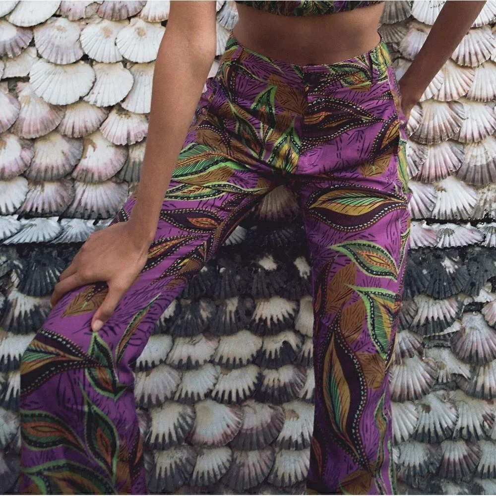 ZARA PRINTED LINEN BLEND TROUSERS
