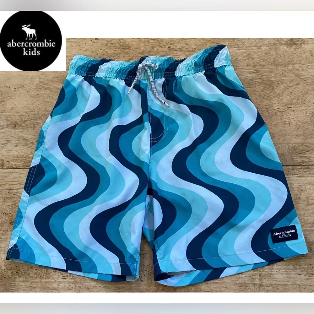 Abercrombie‎ Kids Boys’ Sz 13/14 Blue Wave Graphic Swim Trunks