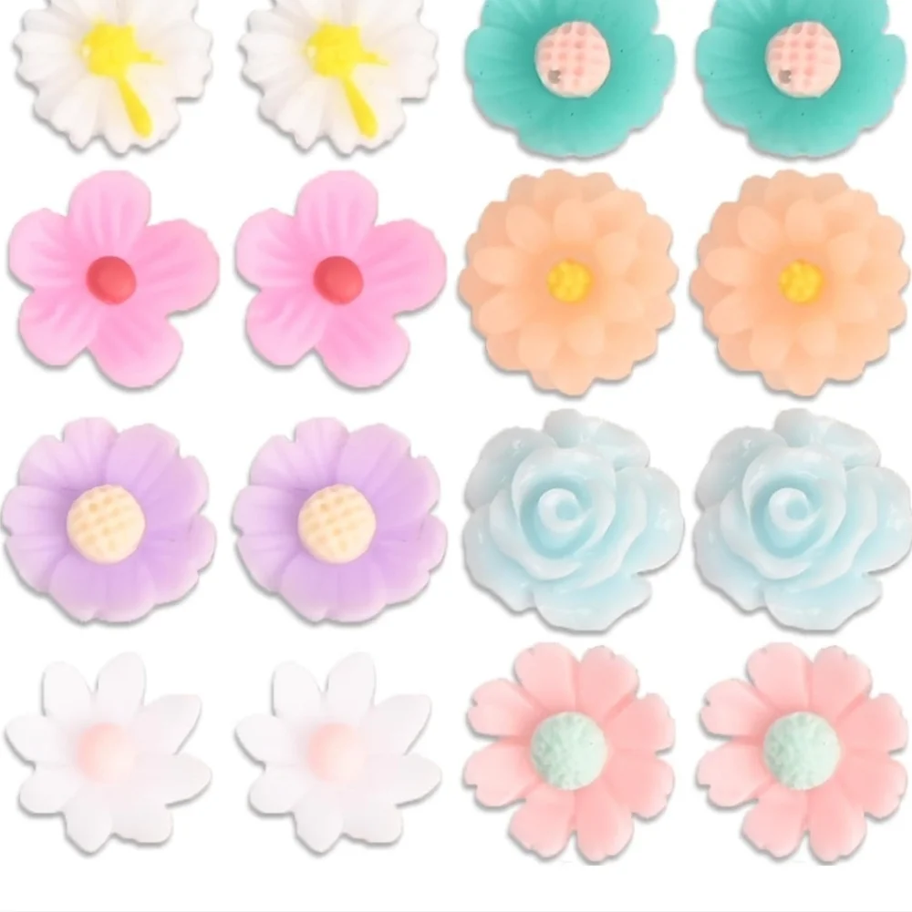 Colorful Flower Stud Earrings Set for Kids 8 Pairs