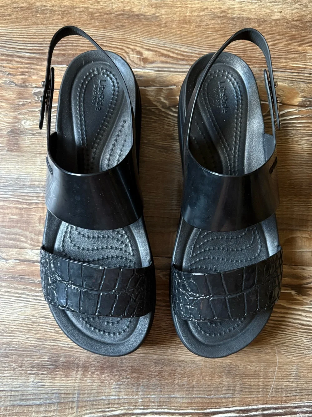 Crocs Brooklyn Low Wedge Black Patent Sandal