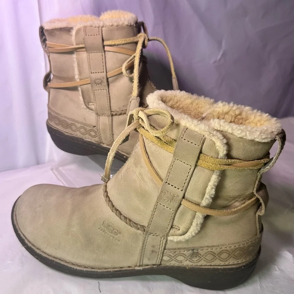 UGG Women's Light Tan Shearling-Trim Ankle Boot