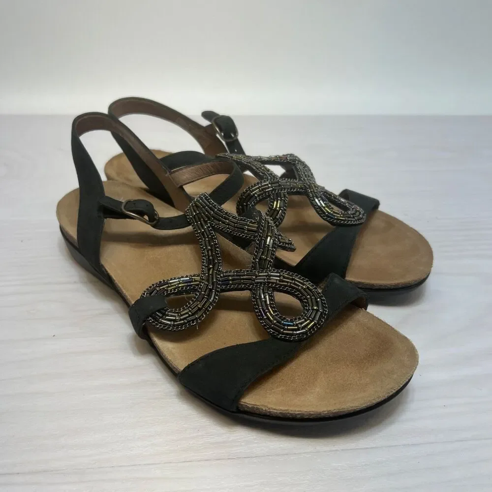 Dansko Reeta Sandals Womens Size 40 Black Beaded Leather Comfort‎ Casual Shoes