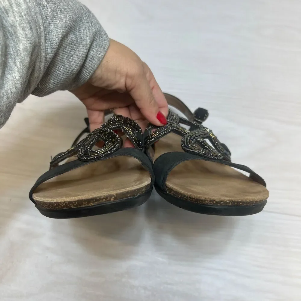 Dansko Reeta Sandals Womens Size 40 Black Beaded Leather Comfort‎ Casual Shoes