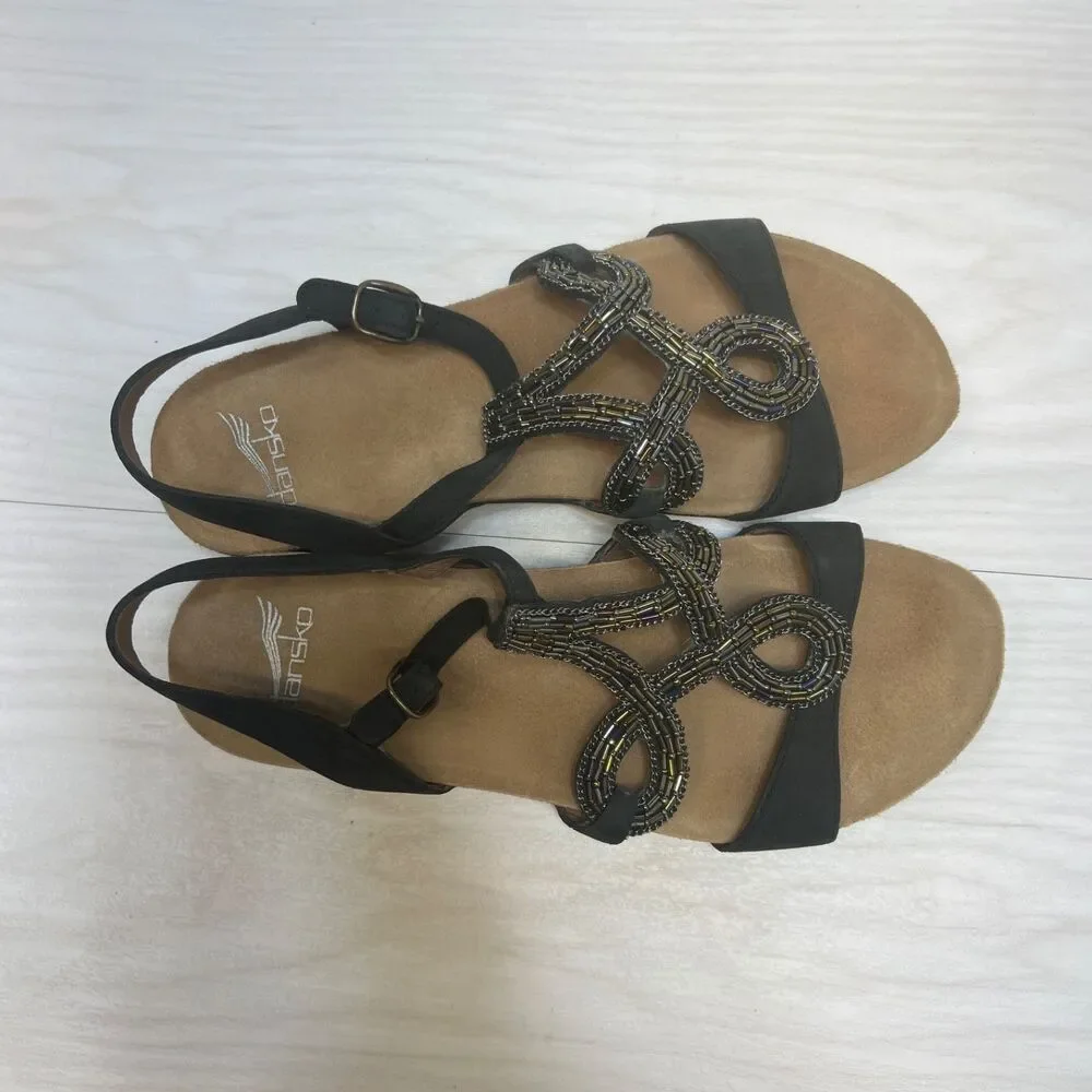 Dansko Reeta Sandals Womens Size 40 Black Beaded Leather Comfort‎ Casual Shoes