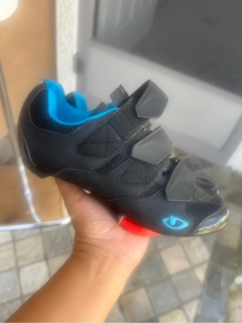 Women’s Black Cycling Shoes with Blue Lining - Velcro Closure size 6