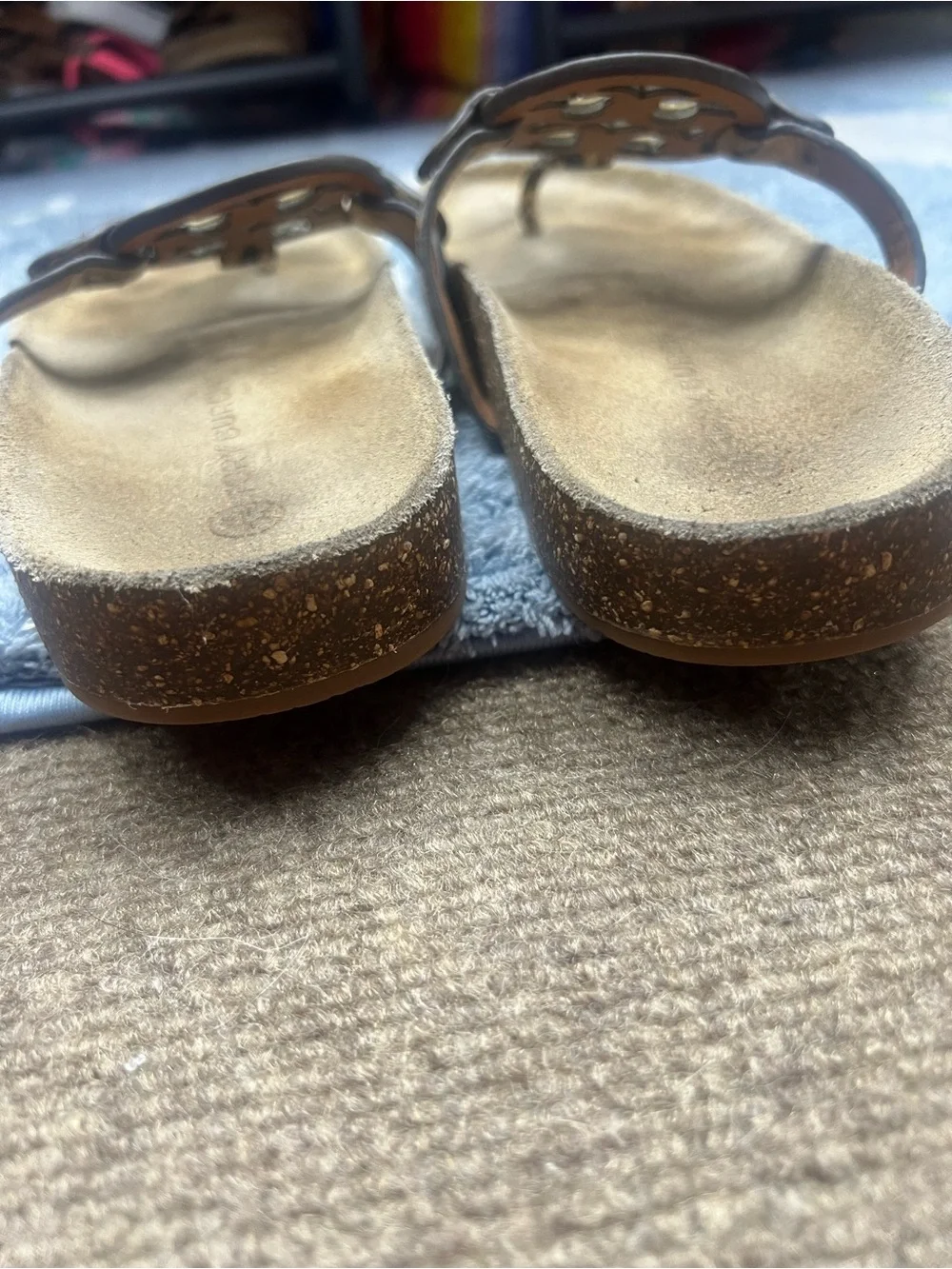 Tory Burch Snake-Embossed Tan Brown Logo Thong Sandals