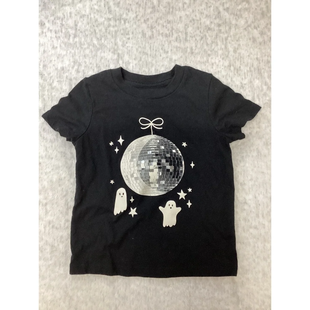Cat & Jack Toddler 2T Black Halloween Disco Ball Ghost‎ Graphic T-Shirt Tee