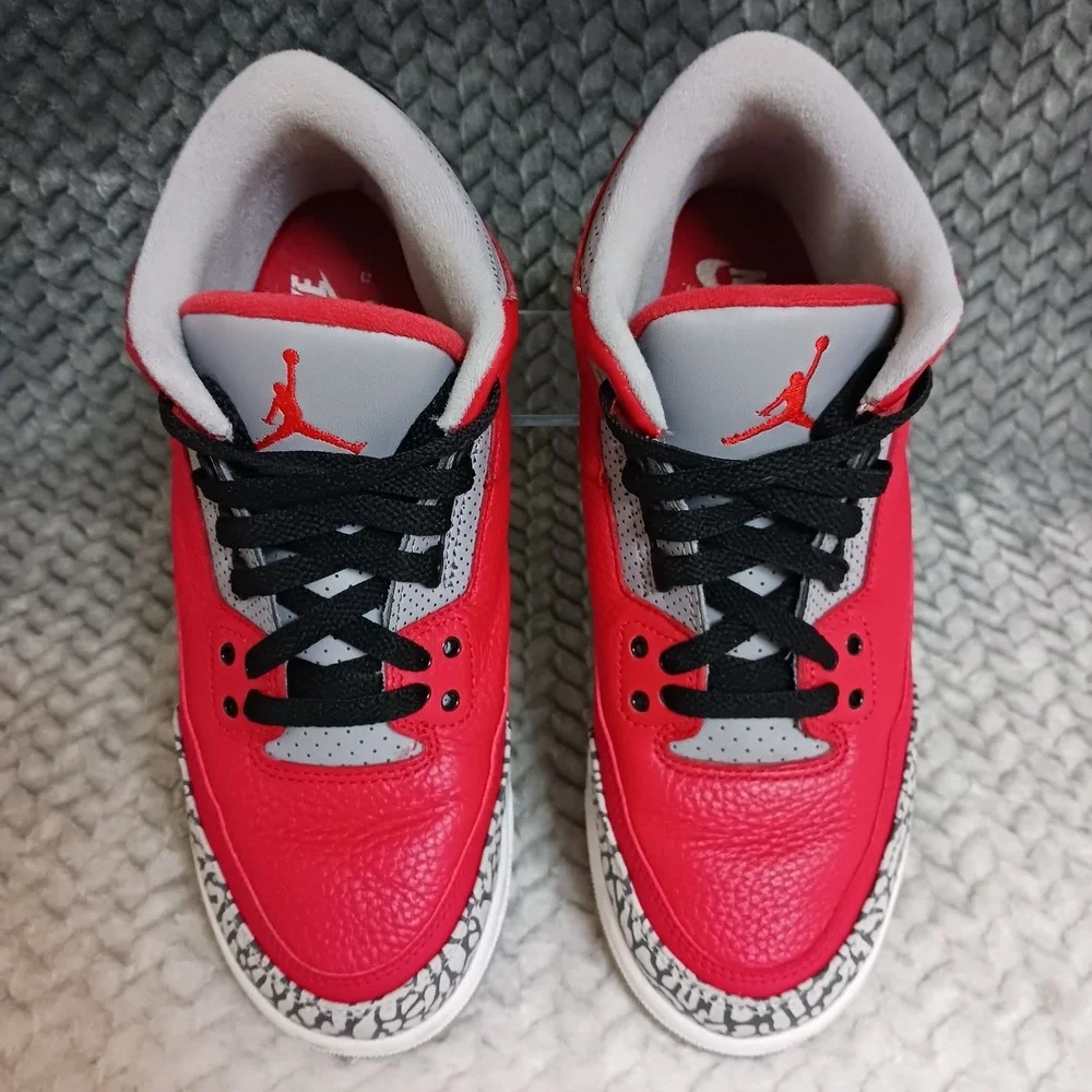 Jordan 3 Retro SE Mid Unite GS Fire Red Cement Grey Leather Sneakers Shoes Sz 7Y
