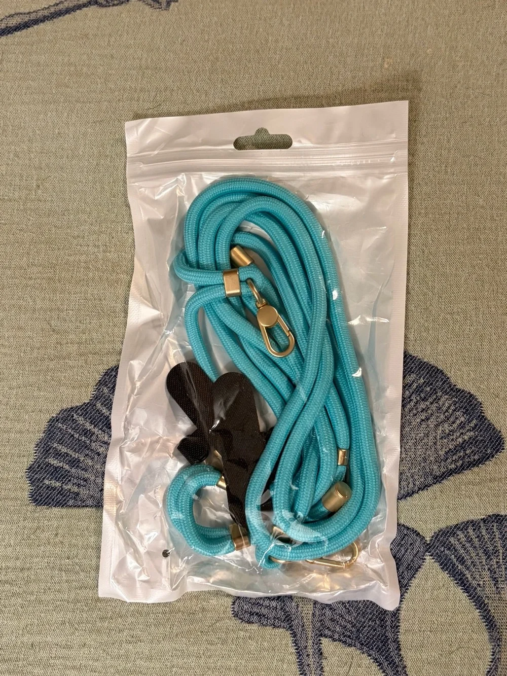 Universal Adjustable Crossbody and Wrist Phone Lanyard Strap Set Teal & Gold
