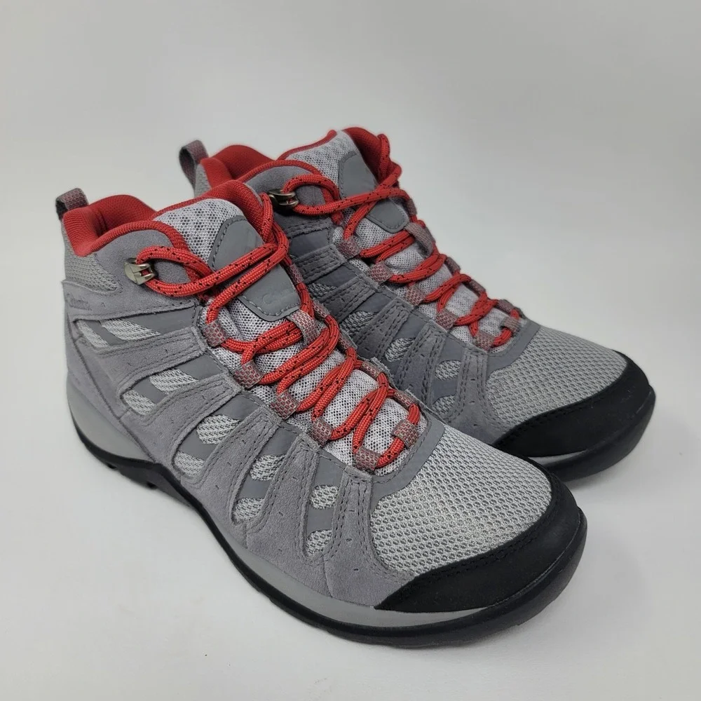 columbia womens hiking boots Size 6.5 M Gray Red Waterproof BLO833-088