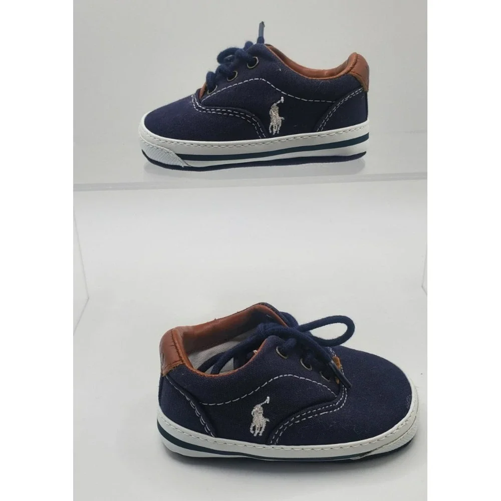 Ralph Lauren Baby Shoes Size 2 Navy Canvas‎ Vaughn 25804 New