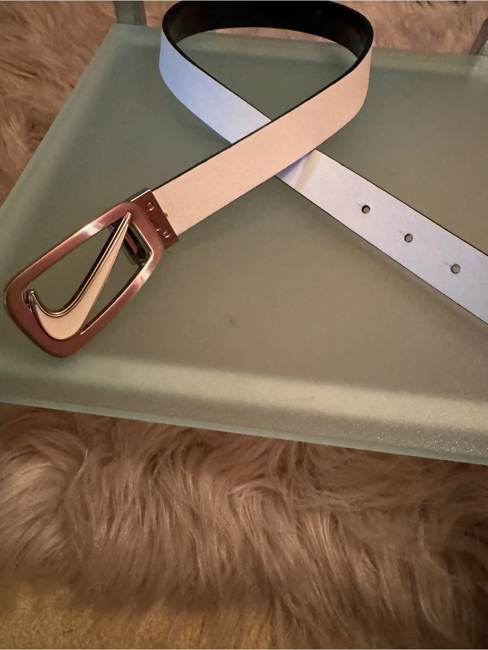 Nike White Belt with Silver Swoosh Buckle