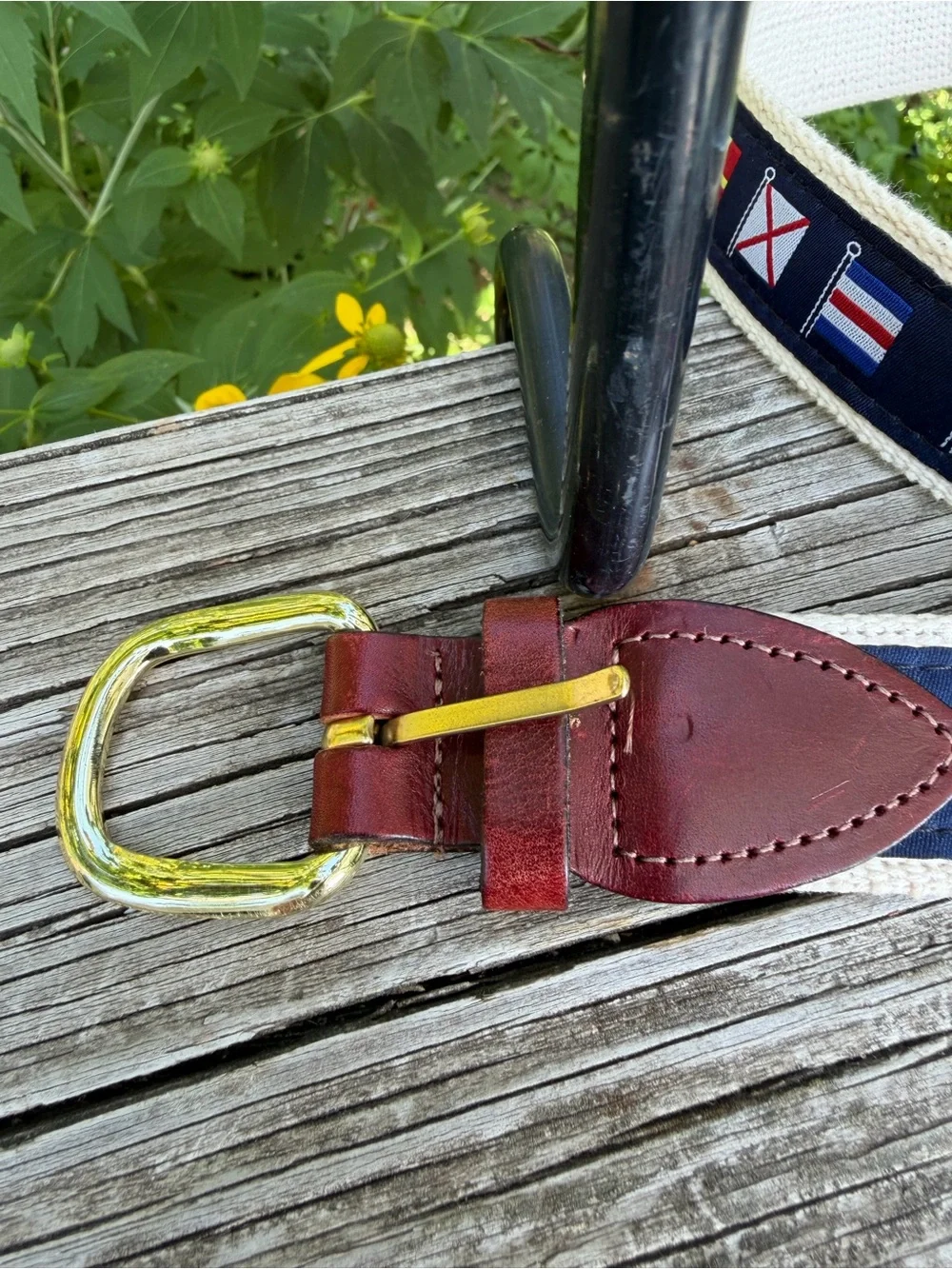 Men’s Nautical Flag Belt Canvas +Leather 42 D Ring Brickman’s Martha’s Vineyard